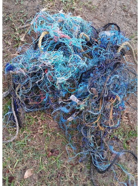 Tangled abandoned fishing nets and ropes recovered at Leisure Bay