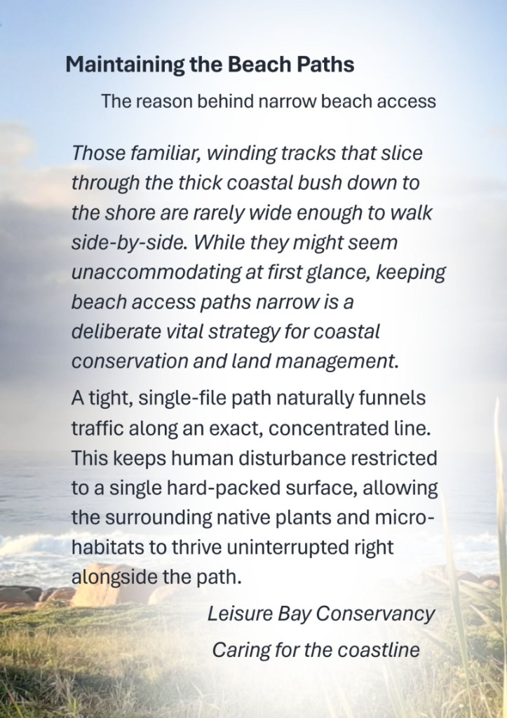 Leisure Bay Conservancy poster: Maintaining the Beach Paths
